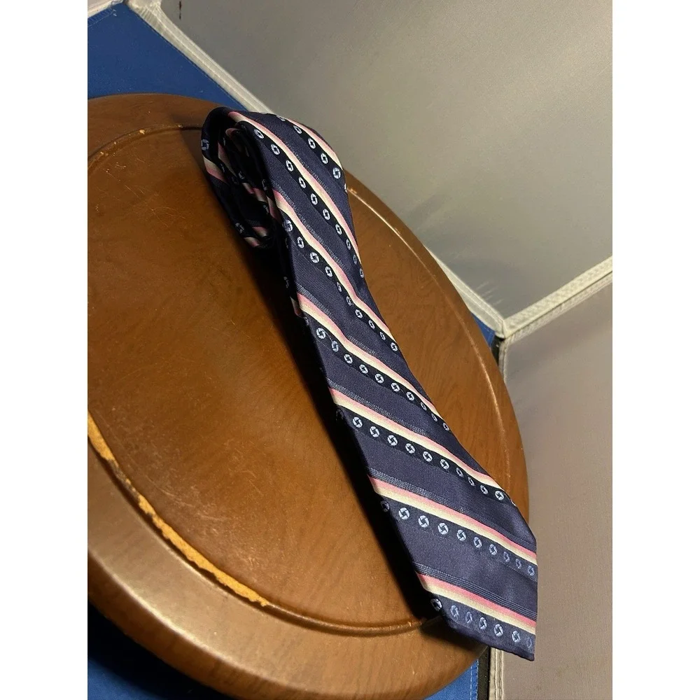 Lands End Blue Men's 100% Silk Tie‎ Striped Necktie
